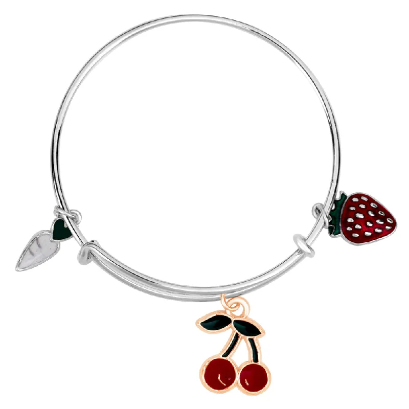 Ladies bracelets intricate charm -Mahi Strawbery Cherry & Radish Shaped Enamel Work Charms Kids Bracelets for Girls (BRK1100961M)