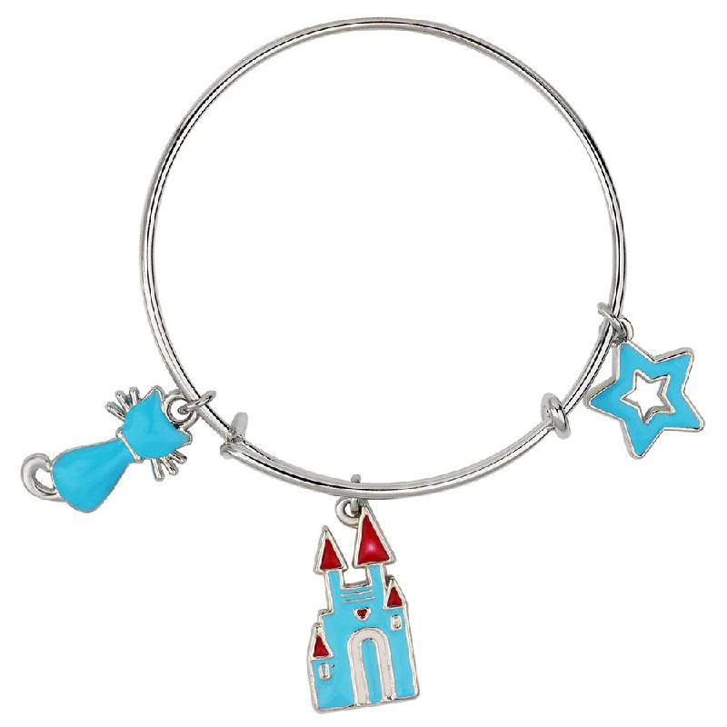 Ladies bracelets nordic glow -Mahi Staer & Cat Shaped Rhodium Plated Enamel Work Charms Bracelet for Kids (BRK1100883R)