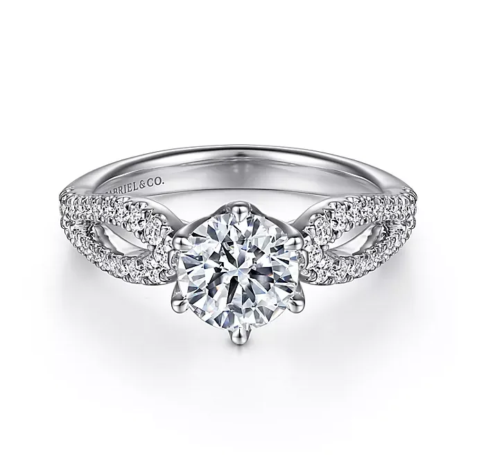 ladies engagement rings casual-Carin - 14K White Gold Split Shank Round Diamond Engagement Ring