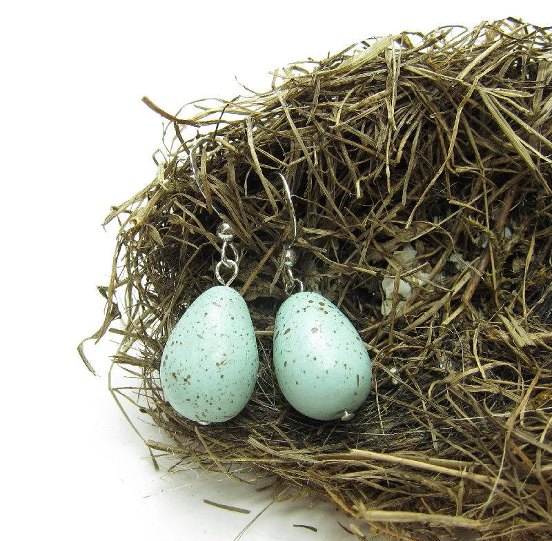 ladies earrings peace-Robin's Egg Earrings Polymer Clay Eggs