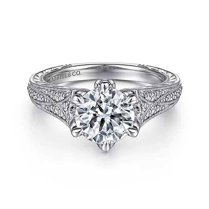 ladies engagement rings top-Elanie - Vintage Inspired 14K White Gold Round Diamond Engagement Ring