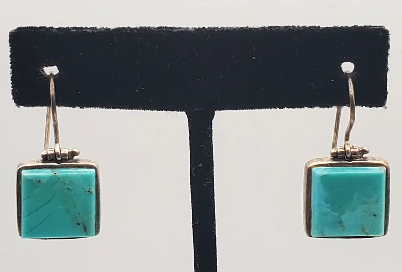 ladies earrings diamond-Vintage Sterling Silver Faux Turquoise Earrings