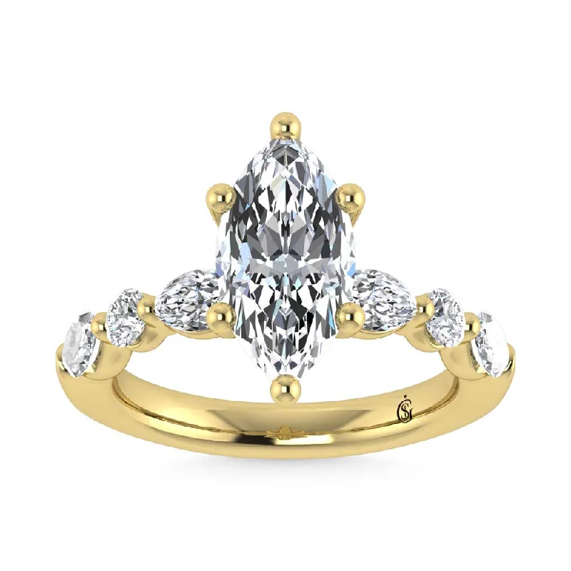 ladies engagement rings styles-14K Yellow Gold Lab Grown Diamond 2 5/8 Ct.Tw. Marquise & Round Engagement Ring (Round Center)