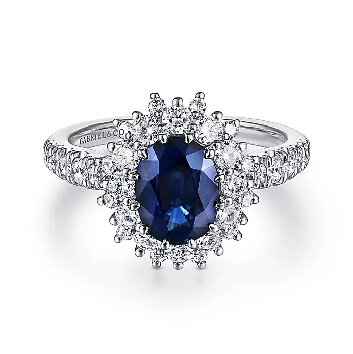 ladies engagement rings single stone-Imani - 14K White Gold Oval Halo Sapphire and Diamond Engagement Ring