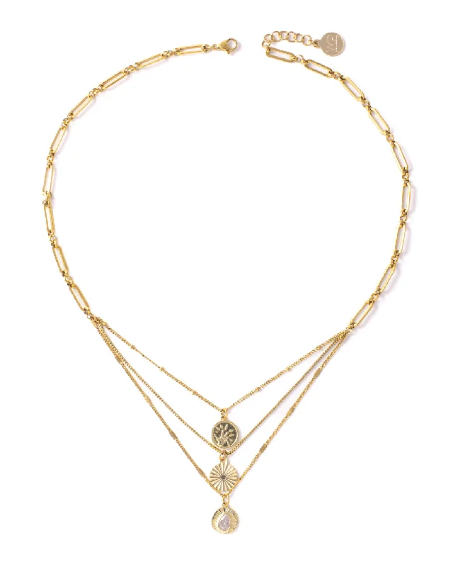 Ladies necklaces gold accents -Groove Gold Necklace