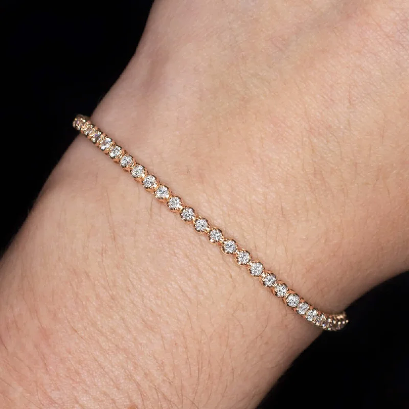 Ladies bracelets raw stone -2 CARAT VERY GOOD CUT DIAMOND TENNIS BRACELET ROSE GOLD ROUND BRILLIANT CLASSIC