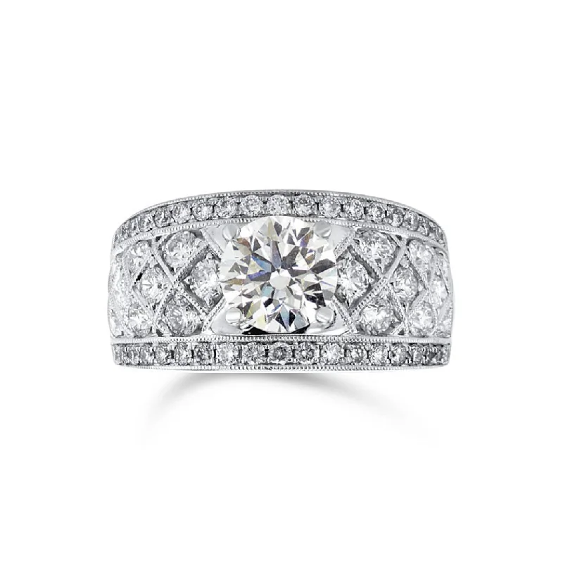 ladies engagement rings durable design-1.21 CT Round Diamond and 1.08 CT Channel Set 18K White Gold Engagement Ring