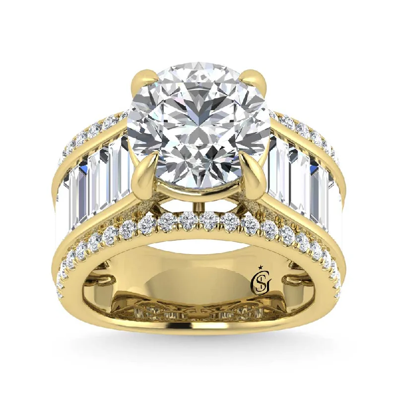 ladies engagement rings energy-14K Yellow Gold Lab Grown Diamond 8 1/6 Ct.Tw. Round and Baguette Shank Engagement Ring (Round Center)