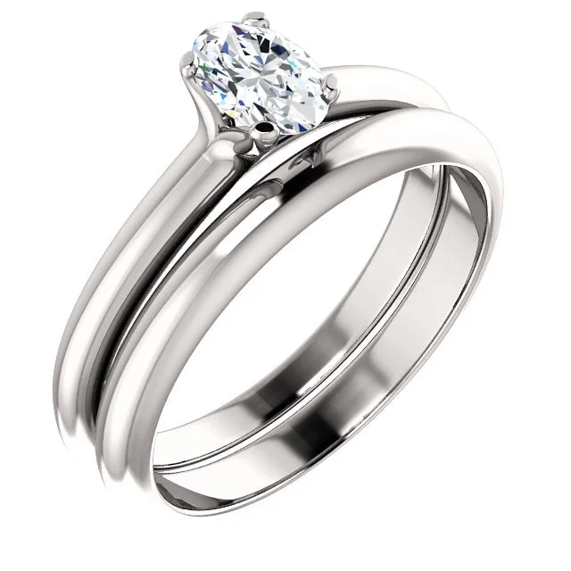 ladies engagement rings sizes-14K White Oval Solitaire Engagement Ring Matching Band 122005:561:PMB