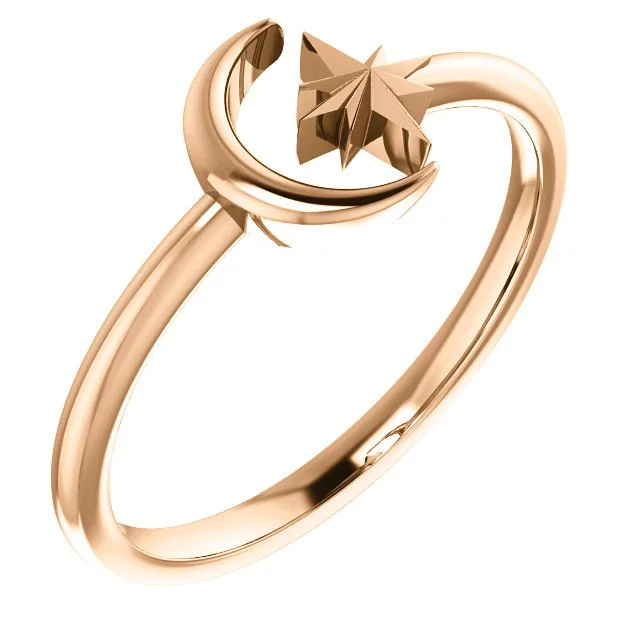 ladies rings customer favorite-14KT Gold Crescent Moon & Star Space Ring