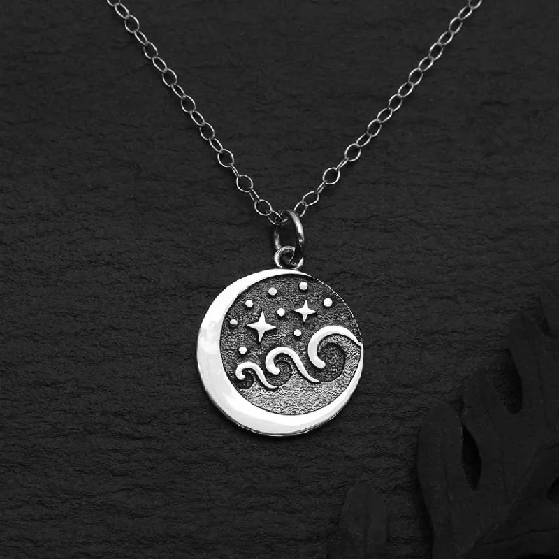 Ladies necklaces moroccan tile -Sterling Starry Night Wave Necklace