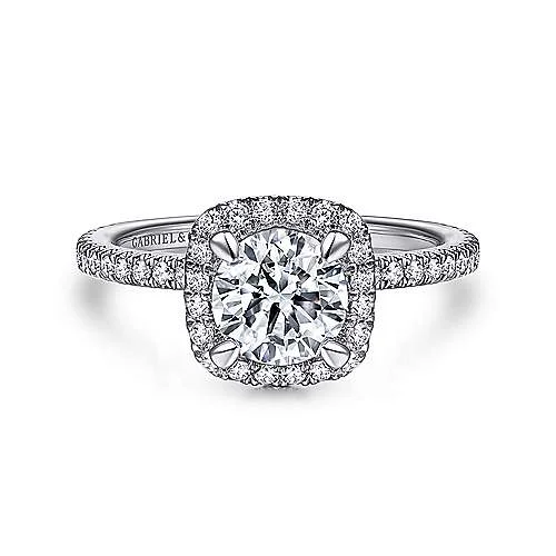 ladies engagement rings spiritual-Amaya - 14K White Gold Cushion Halo Round Diamond Engagement Ring