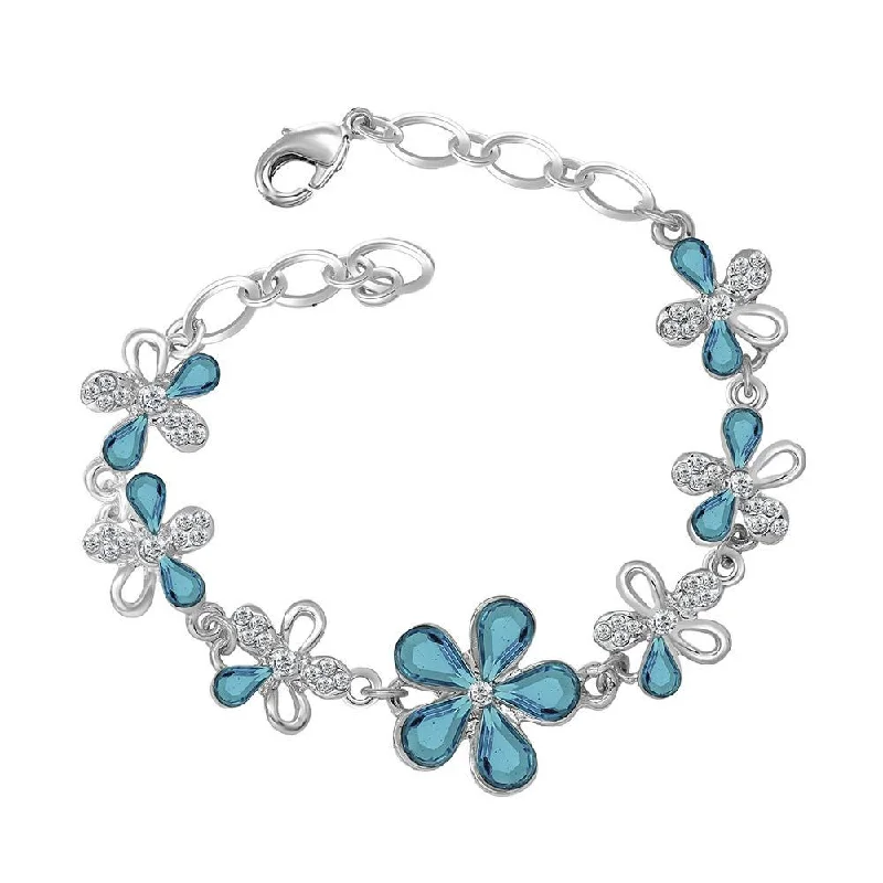 Ladies bracelets cat shine -Mahi Floral Rhodium Plated Exquisite Floral Link Bracelet - BR2100298RBlu