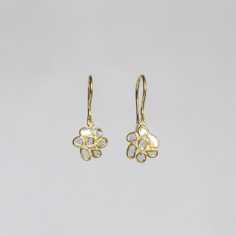 ladies earrings couple-Diamond Slice Flower Drop Earrings