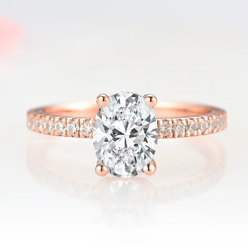 ladies engagement rings seasonal design-Elle Engagement Ring- 14K Solid Rose Gold (Hidden Halo)