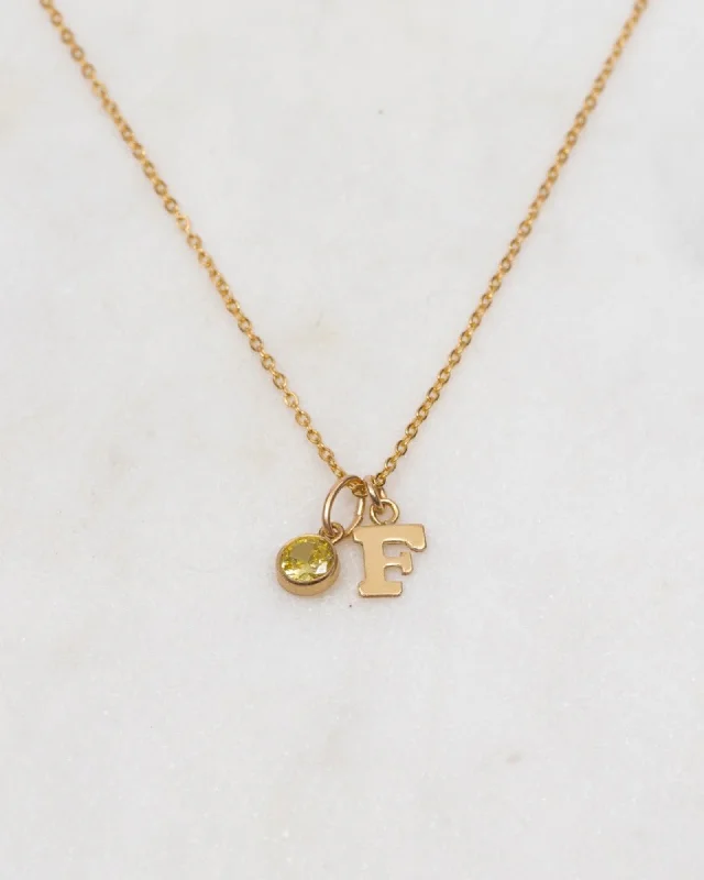 Ladies necklaces solitaire pendant -Initial F with Birthstone Necklace