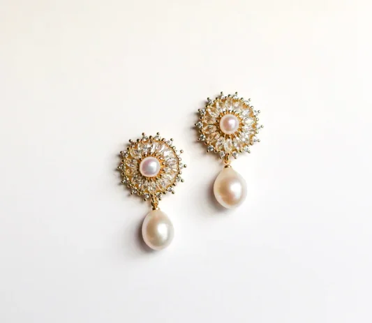 ladies earrings wave-Earrings - Embellished Pearl + Dainty Pearl