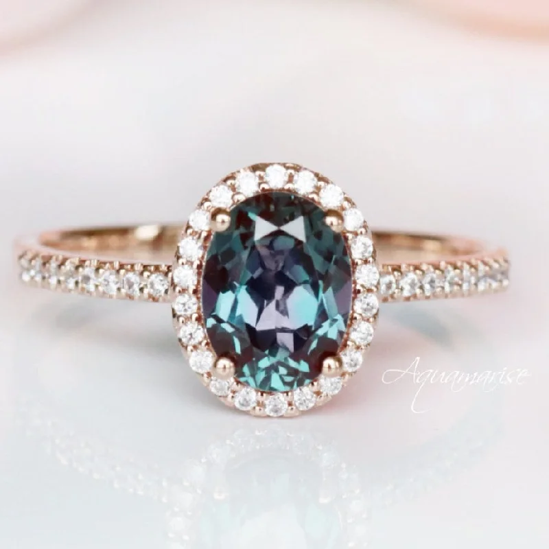 ladies engagement rings marquise-Iris Teal & Purple Oval Alexandrite Engagement Ring- 14K Solid Rose Gold