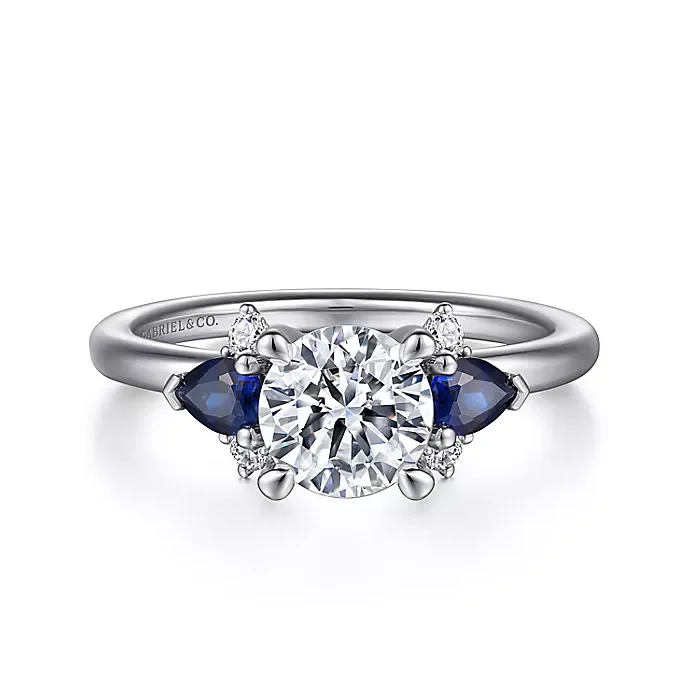 ladies engagement rings polishing-Jeanne - 14K White Gold Round Three Stone Sapphire and Diamond Engagement Ring