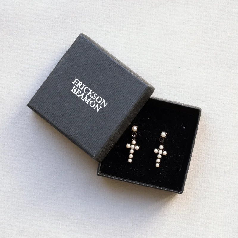 ladies earrings premium-Vintage Pearl Cross Stud Earrings