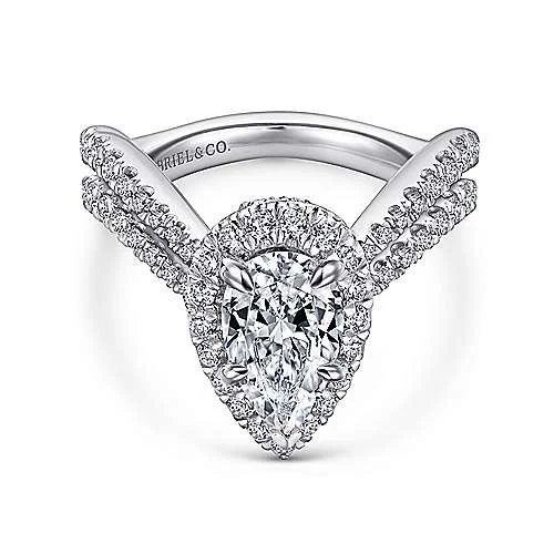 ladies engagement rings near me-Madeleine - 14K White Gold Pear Shape Halo Diamond Engagement Ring