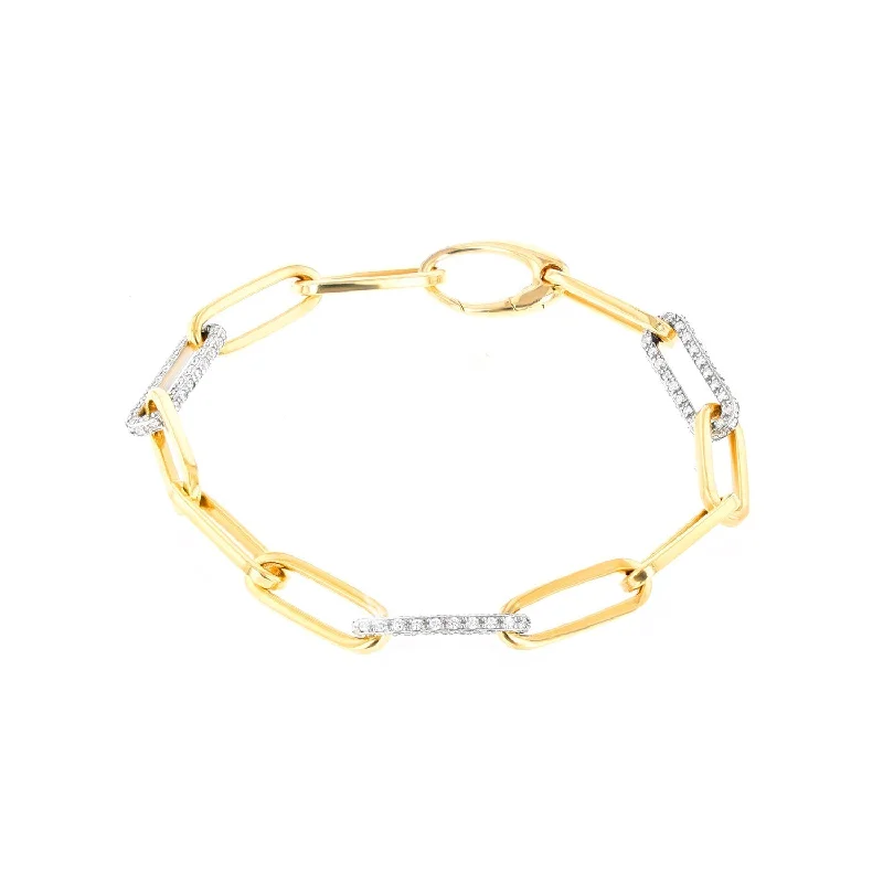 Ladies bracelets split glow -14K Gold Paperclip Bracelet with 3 Pave Diamond & Silver Links  BG000900