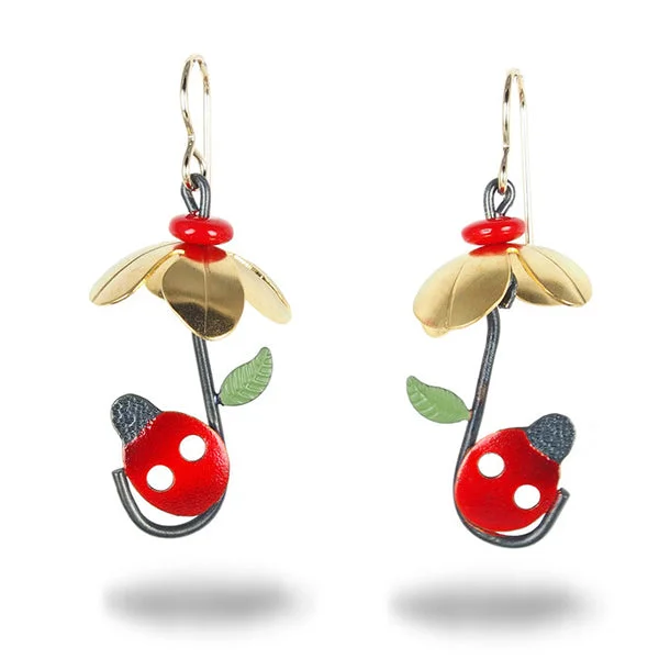 ladies earrings sizes-Ladybug Umbrella Earrings