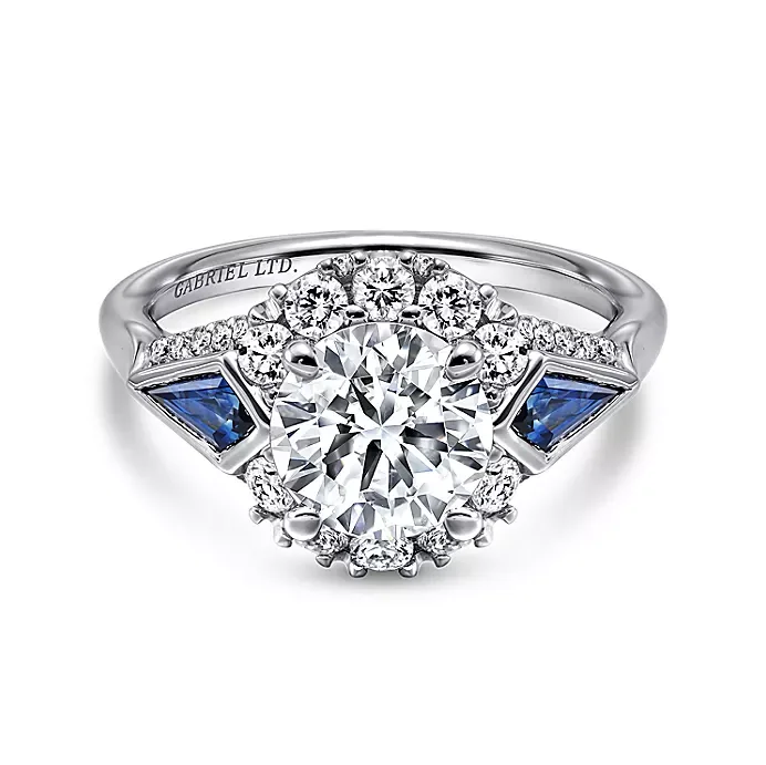 ladies engagement rings white gold-Caspia - 18K White Gold Round Sapphire and Diamond Engagement Ring