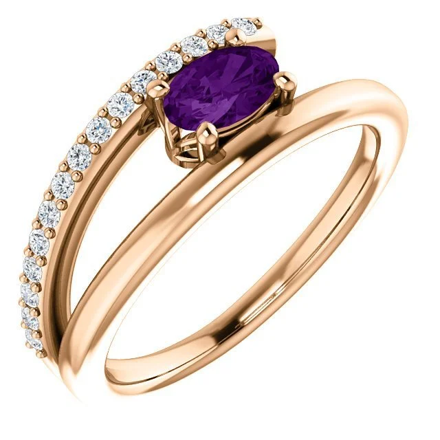 ladies rings reliable-14KT GOLD 1/2 CTW AMETHYST & 1/8 CTW DIAMOND BYPASS RING