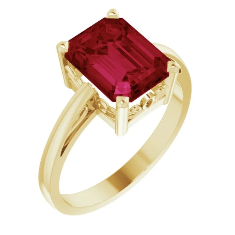 ladies rings size 5-14K Yellow Lab-Grown Ruby Scroll SettingÂ® Ring