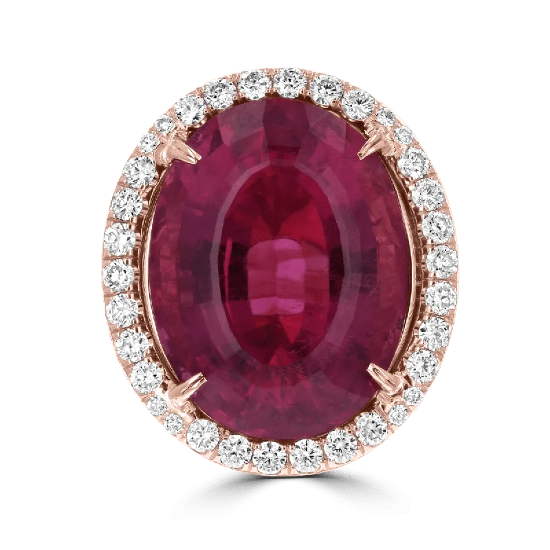 ladies rings thin-Juleve 18KT 26.26 CT Rubellite & 4.49 CTW Diamond Oval Halo Ring