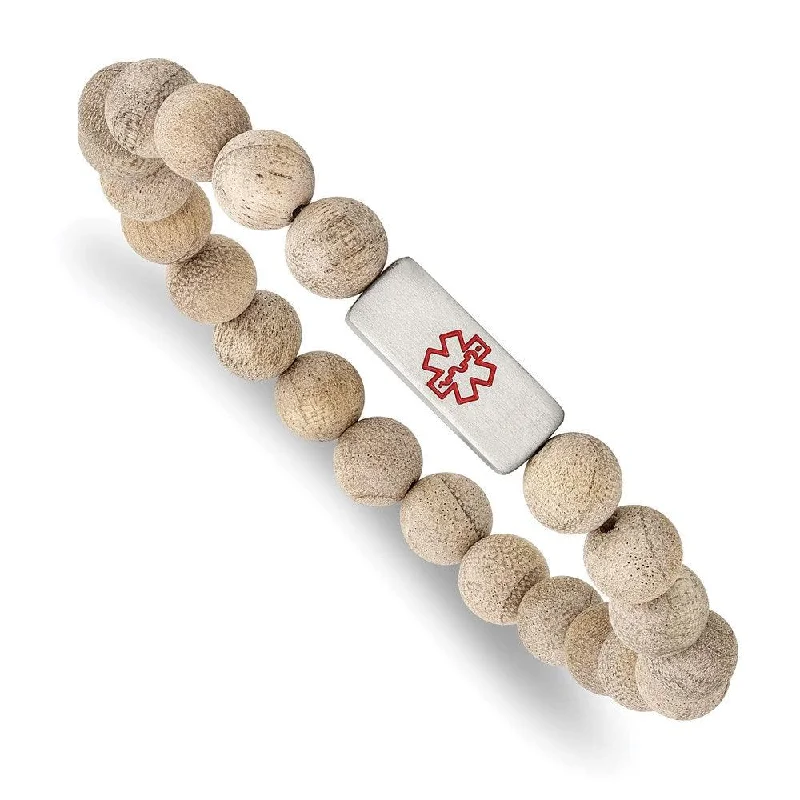 Ladies bracelets smoky quartz glow -Stainless Steel Brushed with Enamel Medical ID Camphor Wood Bracelet