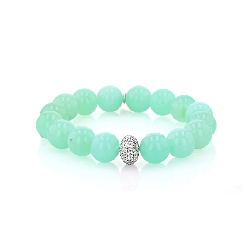 Ladies bracelets gem cluster -Chrysoprase Bead Bracelet with Diamond Donut - 11mm : B0003800