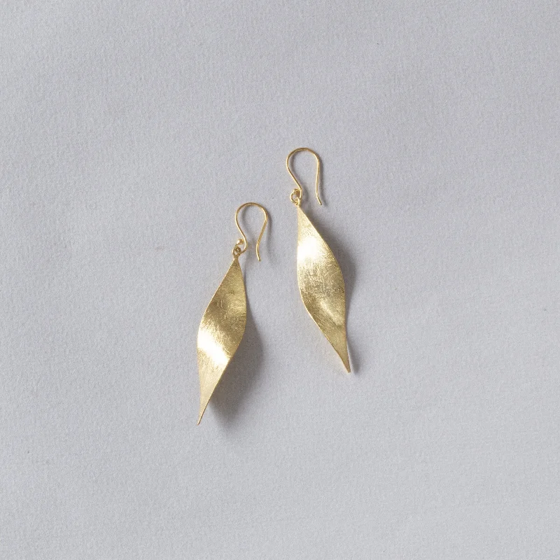 ladies earrings new-Brushed Gold Plated Silver  Leaf Drop Earrings