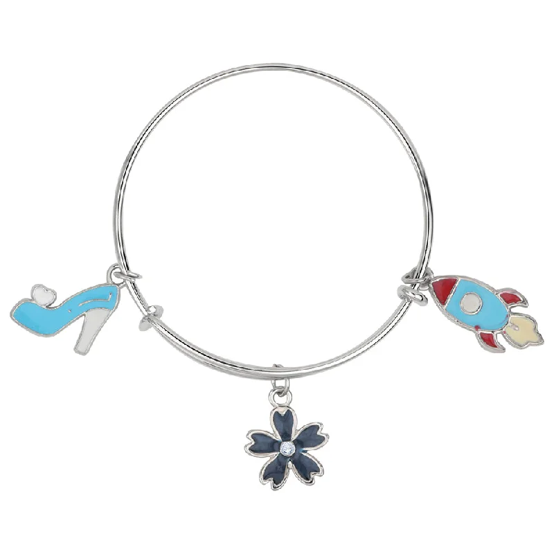 Ladies bracelets celtic shine -Mahi Sandal, Rocket & Floral Shaped Rhodium Plated Enamel Work Charms Bracelet for Kids (BRK1100885R)