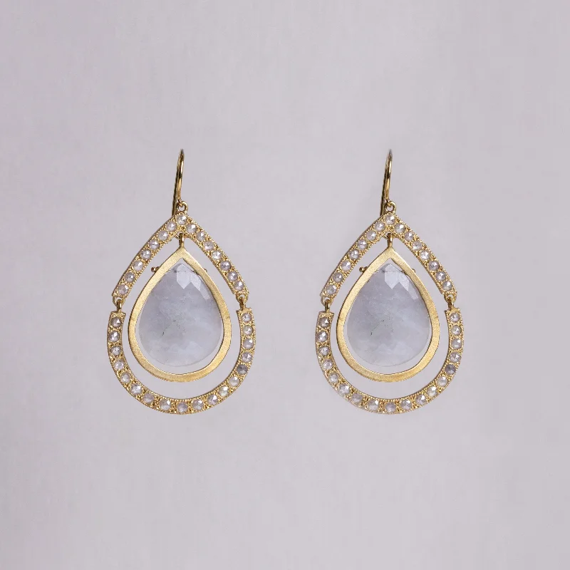 ladies earrings open-18ct Gold Drop Earrings with Diamonds and Grey Quartz