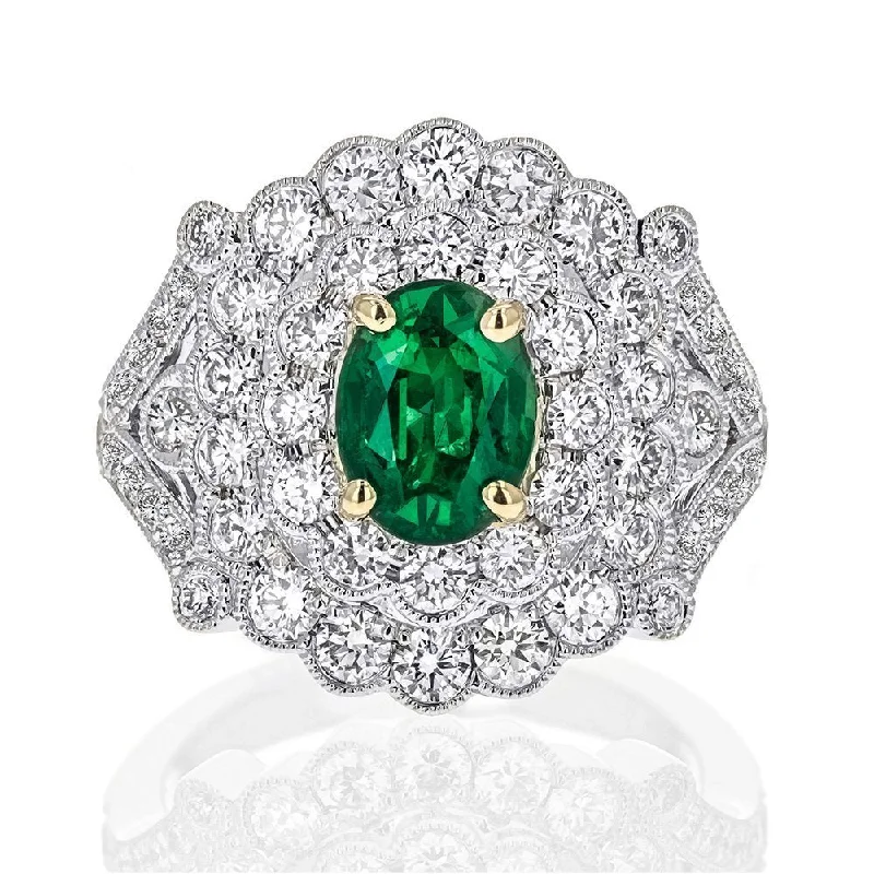 ladies rings travel friendly-JULEVE 18KT GOLD 1.33 CT OVAL EMERALD & 1.54 CTW DIAMOND RING