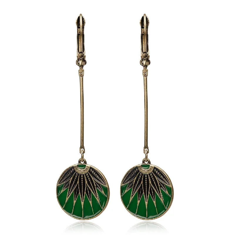 ladies earrings eco friendly-Vintage Art Deco Earrings: Emerald Green Drop Earrings