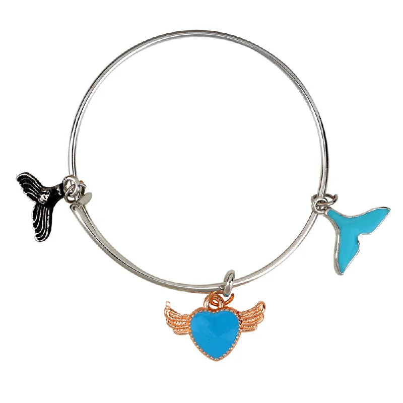 Ladies bracelets smoky quartz glow -Mahi Rhodium Plated Heart & Wings Shaped Enamel Work Charms Kids Bracelets for Girls (BRK1100934M)