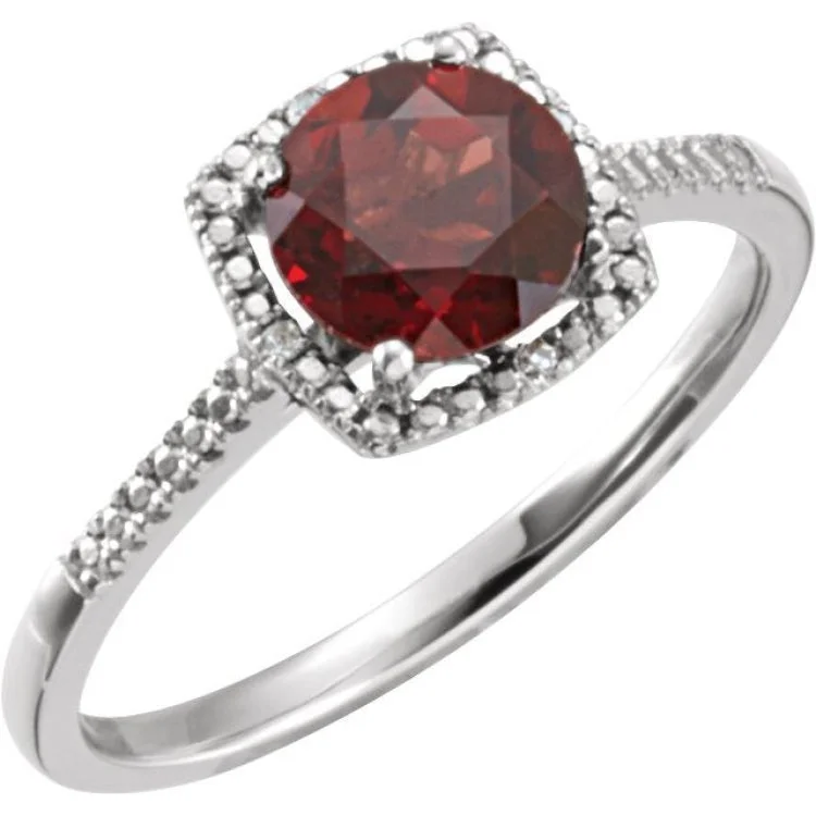 ladies rings meditation-Sterling Silver Natural Mozambique Garnet & .01 CTW Natural Diamond Ring