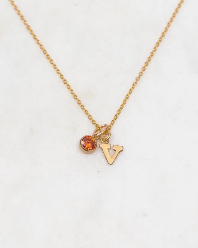 Ladies necklaces anniversary glow -Initial V with Birthstone Necklace