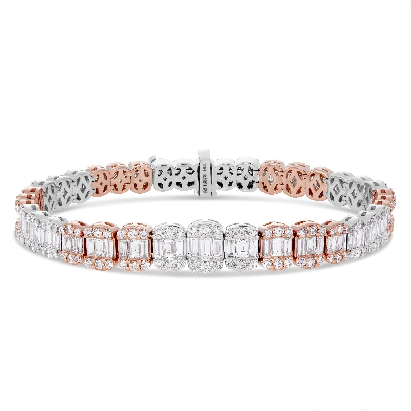 Ladies bracelets rose gold glow -14K Gold Two Tone 9.25ct Baguette Diamond Bracelet