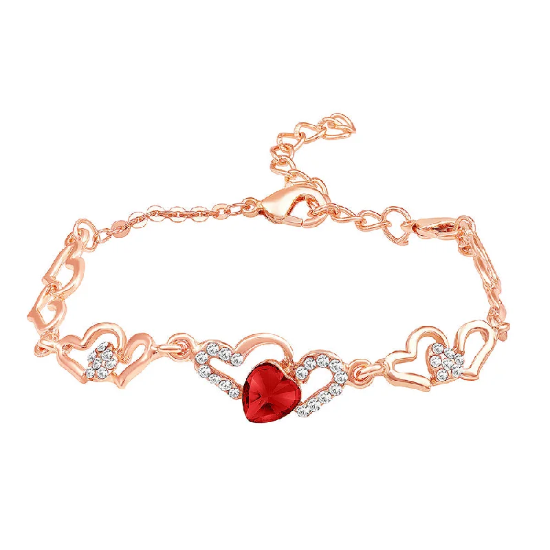 Ladies bracelets egyptian shine -Mahi Valentine Special Lovely Red Heart Link Bracelet with Glittering Crystal stones for Girls (BR1100484ZRed)