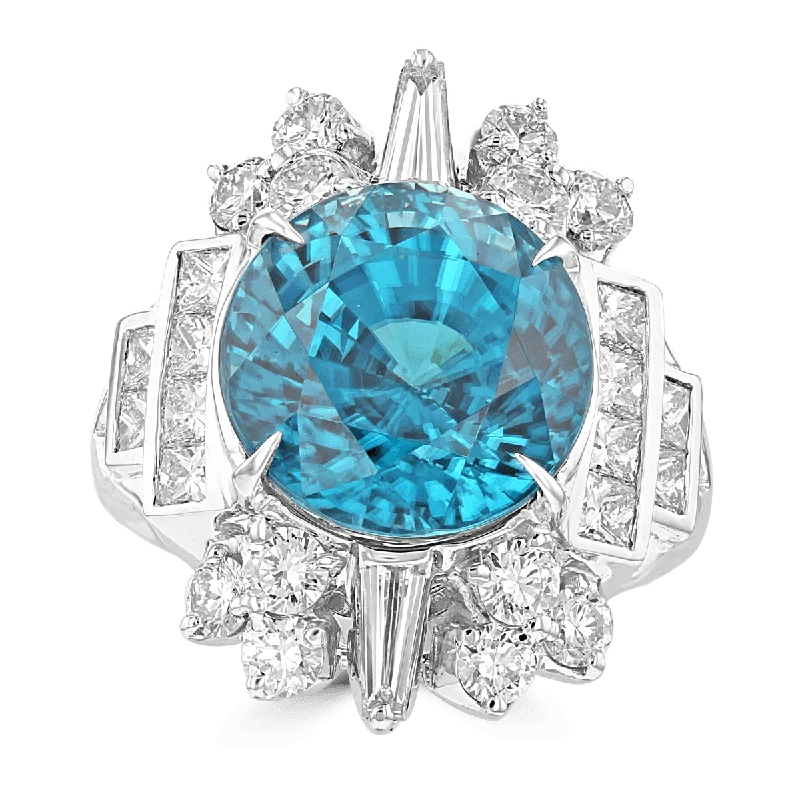 ladies rings special occasion-JULEVE 18KT WHITE GOLD 15.99 BLUE ZIRCON & 2.41 CTW DIAMOND RING