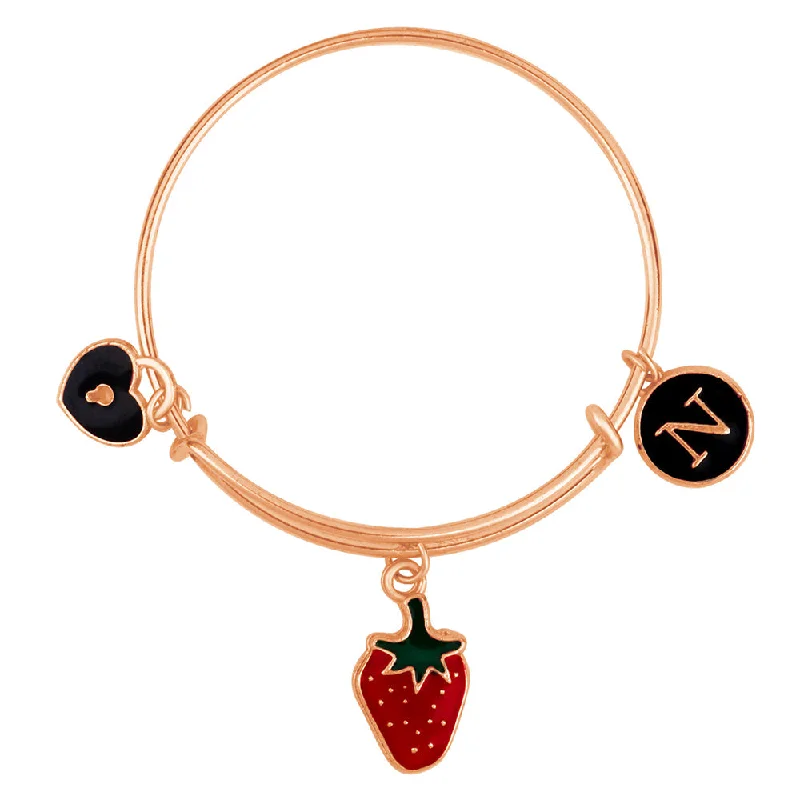 Ladies bracelets durable shine -Mahi N Letter Strwabery & Heart Lock Shaped Rose Gold Plated Enamel Work Charms Kids Bracelets for Kids (BRK1100964Z)