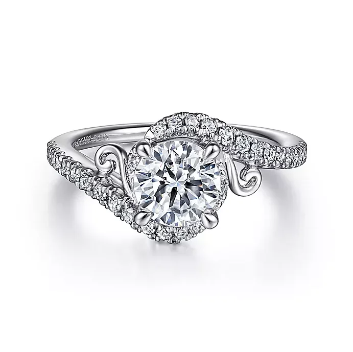 ladies engagement rings repair-Justine - 14K White Gold Bypass Round Diamond Engagement Ring