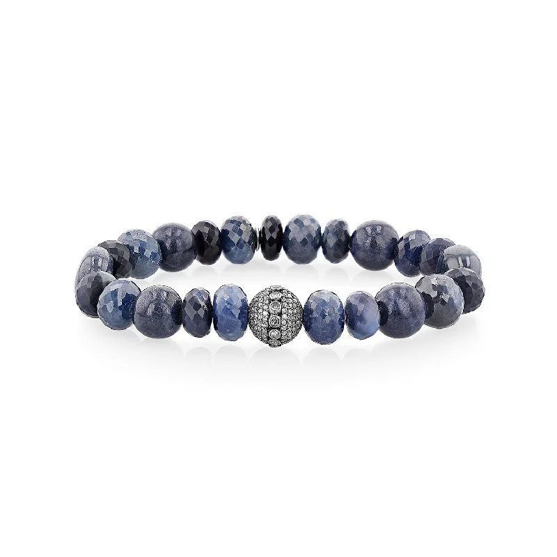 Ladies bracelets map charm -Sapphire Mixed Bead Bracelet with Diamond Bezel Bead - 10mm  B0001453