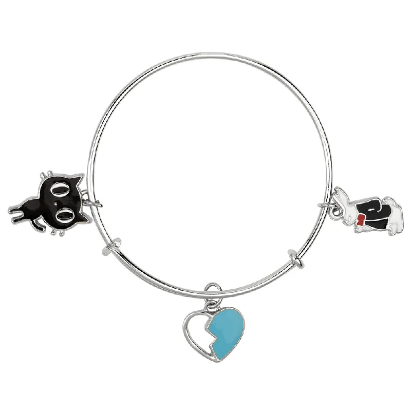 Ladies bracelets 1950s shine -Mahi Cat, Rabit & Heart Shaped Enamel Work Charm Bracelet with Rhodium Plated for Girls (BRK1100893R)