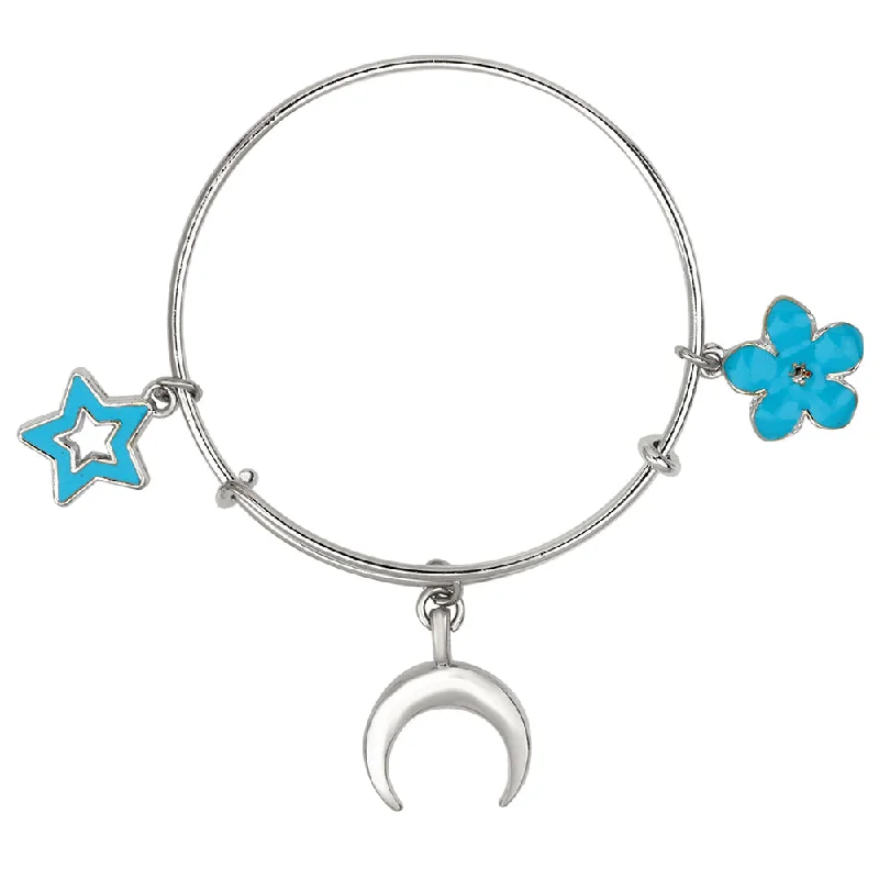 Ladies bracelets retro flair -Mahi Star, Floral & Moon Shaped Enamel Work Charm Bracelet with Rhodium Plated for Girls  (BRK1100894R)