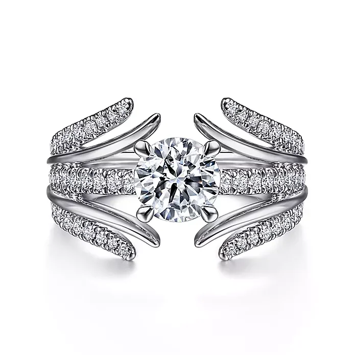 ladies engagement rings shimmering-Zandaya - 14K White Gold Split Shank Round Diamond Engagement Ring